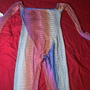 💜 Fashion Nova Mesh Multicolor Jumpsuit — Bold, Sheer & Total Show-Stopper 💜